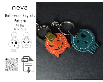 The Halloween leather keychain PDF pattern, leather key fobs pattern, Halloween keychain pdf, leather pattern pdf, spooky keychain pattern