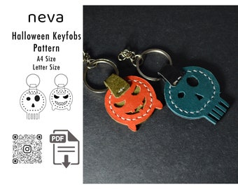 Halloween Leather Keychain PDF Pattern, Skull & Pumpkin Key Fobs (Digital Download)