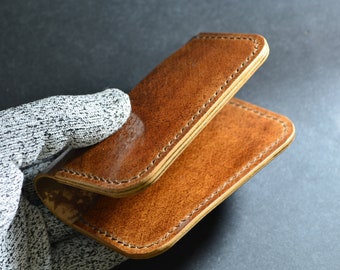 Cartera de piel cordobesa marrón, cartera plegable de piel, cartera de lujo, tarjetero hecho a mano