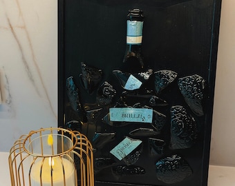 Arte de botella rota de Brilla, arte de pared de resina epoxi, decoración de pared de bar, colgante de pared, arte decorativo de cócteles, regalo de inauguración de la casa