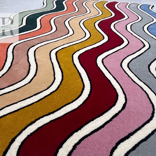 Tapis ZIG ZAG, tapis en zig zag, tapis en laine abstrait coloré doux, tapis de haute qualité pour salon, chambre, entrée 5 x 8 8 x 10