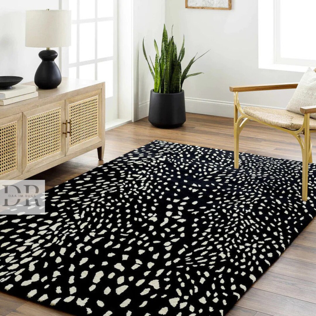 Black N White Spots Rugs Design Hand Tufted Rug , Woolen Rug, High ...