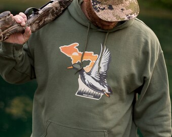 Michigan - Sunset Duck Hunting Hoodie, Waterfowl Hunt Sweatshirt, Men's, Women's, Duck Hunter Sweater, Gifts for Duck Hunters, Gifts for Dad