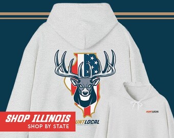Illinois - USA Deer Hunting Hoodie, Men's Whitetail Buck Sweater, Women's Hunting Sweatshirt, Gifts for Hunters, Gifts for Dad, Husband Gift