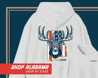Alabama - USA Deer Hunting Hoodie, Men's Whitetail Buck Sweater, Women's Hunting Sweatshirt, Gifts for Hunters, Gifts for Dad, Husband Gift