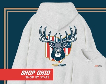 Ohio- USA Deer Hunting Hoodie, Men's Whitetail Buck Sweater, Women's Hunting Sweatshirt, Gifts for Hunters, Gifts for Dad, Husband Gift,
