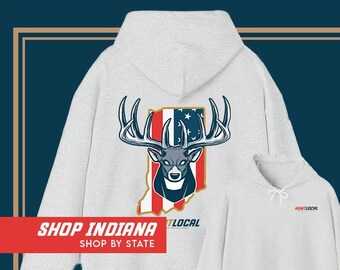 Indiana - USA Deer Hunting Hoodie, Men's Whitetail Buck Sweater, Women's Hunting Sweatshirt, Gifts for Hunters, Gifts for Dad, Husband Gift,