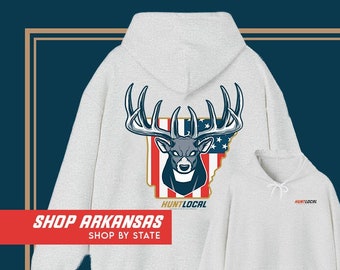 Arkansas - USA Deer Hunting Hoodie, Men's Whitetail Buck Sweater, Women's Hunting Sweatshirt, Gifts for Hunters, Gifts for Dad, Husband Gift