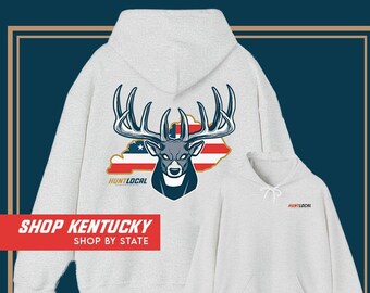 Kentucky - USA Deer Hunting Hoodie, Men's Whitetail Buck Sweater, Women's Hunting Sweatshirt, Gifts for Hunters, Gifts for Dad, Husband Gift