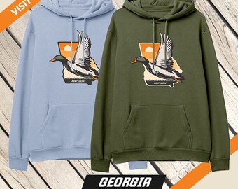 Georgia - Sunset Duck Hunting Hoodie, Waterfowl Hunt Sweatshirt, Men's, Women's, Duck Hunter Sweater, Gifts for Duck Hunters, Gifts for Dad