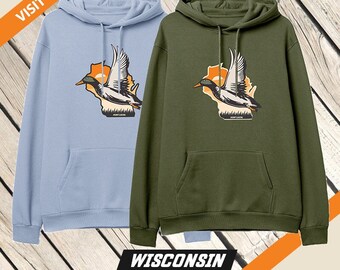 Wisconsin - Sunset Duck Hunting Hoodie, Waterfowl Hunt Sweatshirt, Men's, Women's, Duck Hunter Sweater, Gifts for Duck Hunters Gifts for Dad
