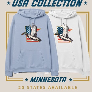 Minnesota - USA Duck Hunting Hoodie, American Waterfowl Sweater, Men&#39;s, Women&#39;s, Hunting Sweatshirt Apparel, Gifts for Duck Hunters,