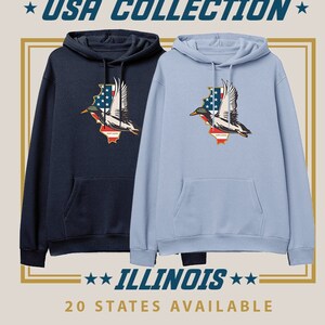 Illinois - USA Duck Hunting Hoodie, American Waterfowl Sweater, Men&#39;s, Women&#39;s, Hunting Sweatshirt Apparel, Gifts for Duck Hunters,