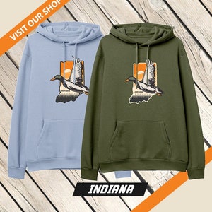 Indiana - Sunset Duck Hunting Hoodie, Waterfowl Hunt Sweatshirt, Men&#39;s, Women&#39;s, Duck Hunter Sweater, Gifts for Duck Hunters, Gifts for Dad
