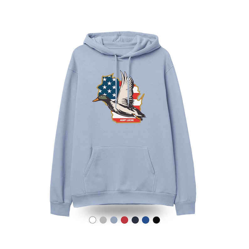 Wisconsin USA Duck Hunting Hoodie, American Waterfowl Sweater, Men's