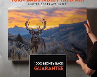 Art personnalisé de cerf mulet à partir de votre photo | Cadeau personnalisé Muley Hunter | Art mural occidental | Fichier numérique de 72 heures