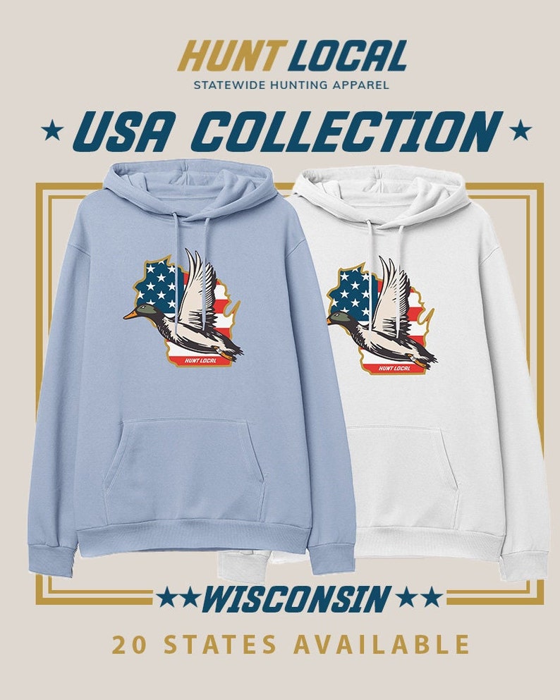 Wisconsin USA Duck Hunting Hoodie, American Waterfowl Sweater, Men's