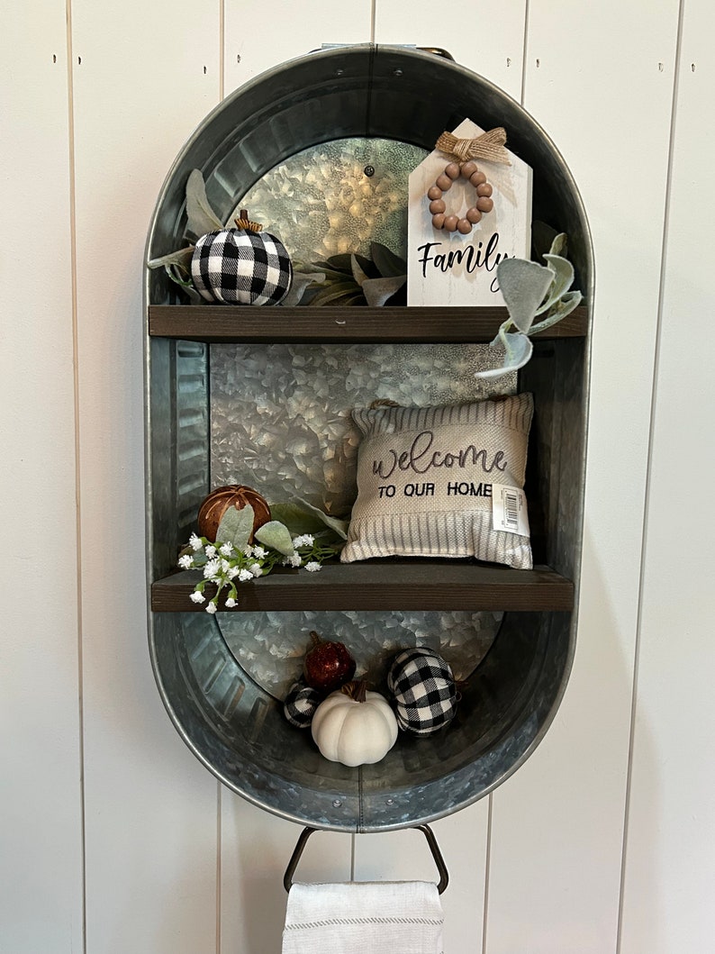 Vintageinspired Galvanized Tub Shelf With Customizable Color Shelves