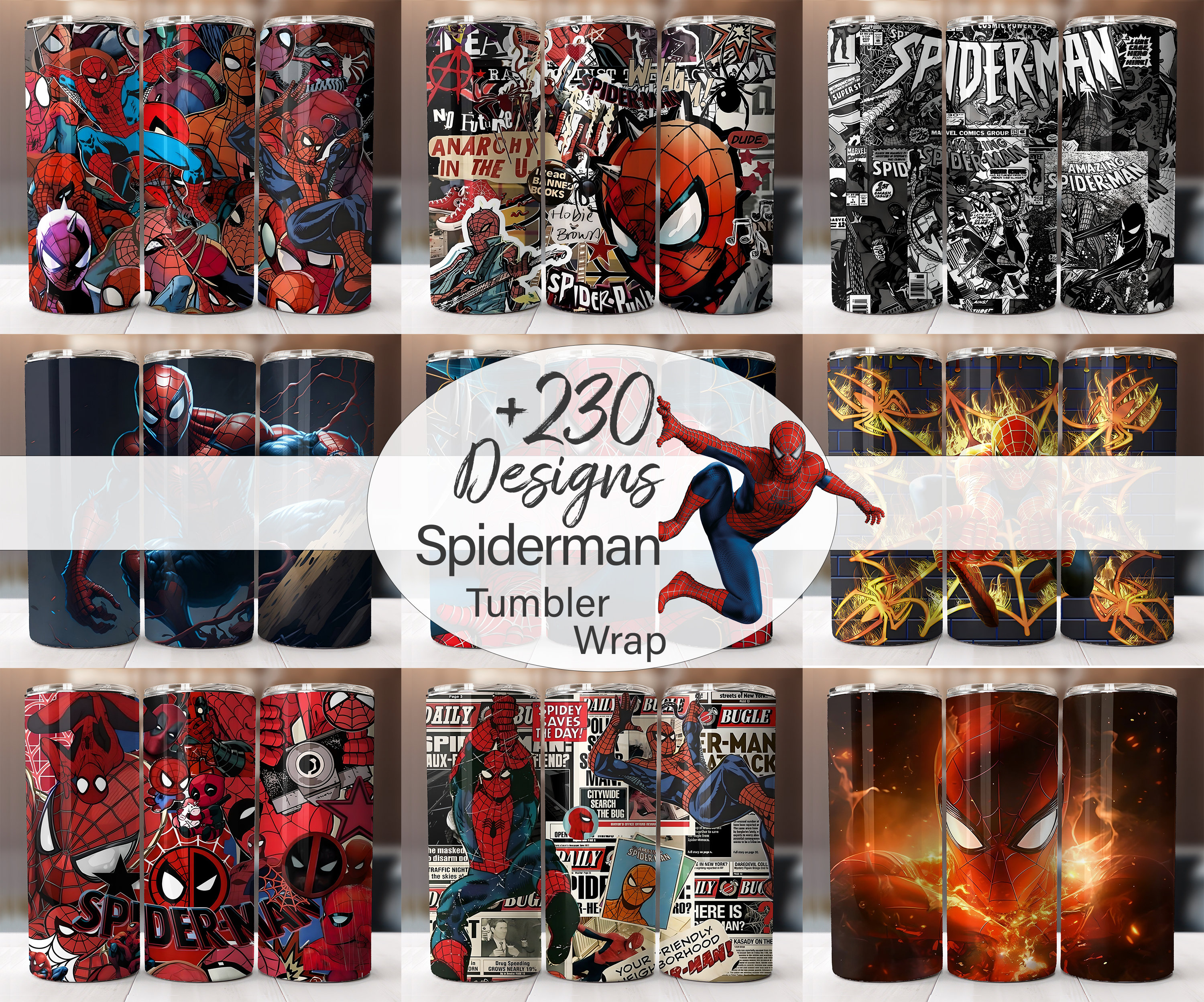 3D Spiderman Tumbler Wrap Bundle, 20oz Skinny Tumbler Wrap, 20 Oz