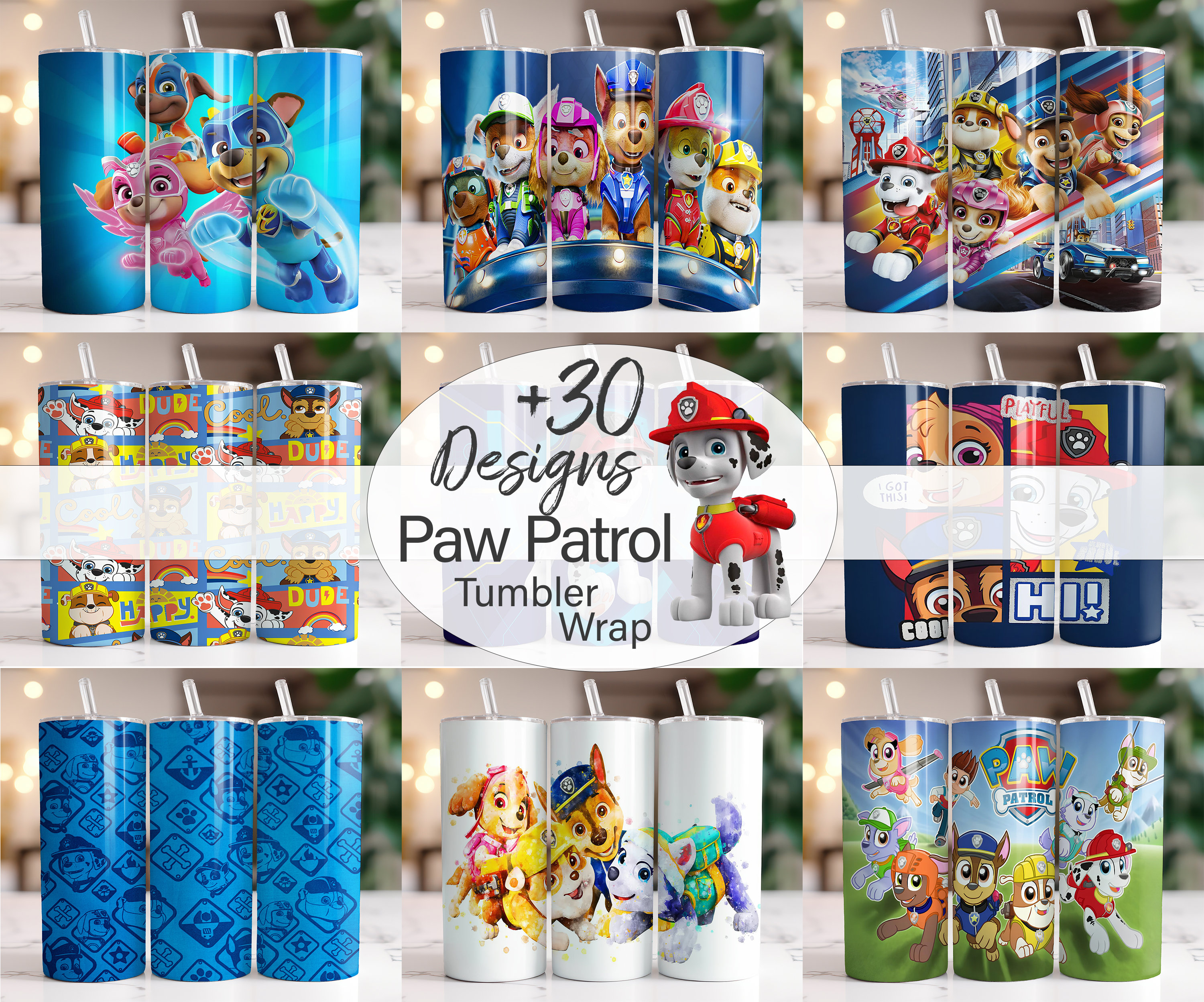 Paw patrol Tumbler Wrap Bundle, Sublimation Wrap, patrol PNG 20oz