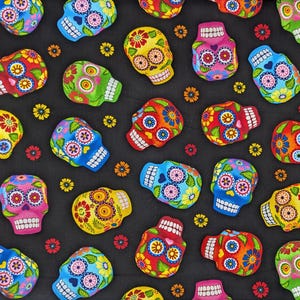 Sugar Skulls Quilting Cotton Timeless Treasures # GMC1847, Cantina, Bright Multi Color, Day of the Dead, Halloween Decor, dia de los Meurtos