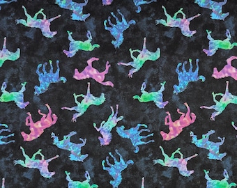 Tie Dye Horses Quilting Cotton Fabric: Painted Horses Indigo, Multicolor
