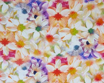 Vibrant Life Multi Color Floral By Clothworks Y3543-56 Quilting Cotton, Bright Colors, Digital Print, Packed Daisies,  Pink, Orange, Purple
