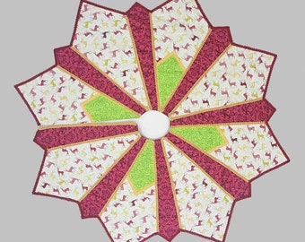 Lime Green and Magenta Deer Christmas Tree Skirt, Large Full Tree Skirt 52", Lined, Quilted, High end, Luxury