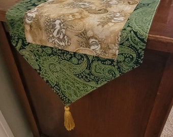 Thanksgiving Toile Luxury Table Runner and Placemat Set Featuring Gold Turkeys and Pumpkins