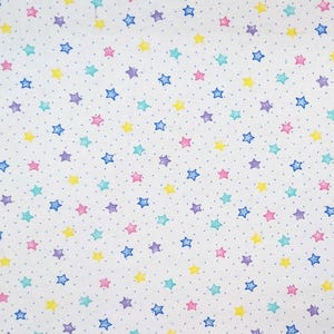 Tossed Multi-Color Stars Flannel, A.E. Nathan, 100% Cotton Fabric, Pastel Colors, Nursery Prints, Children  Baby, Pink, Blue, Yellow, Green