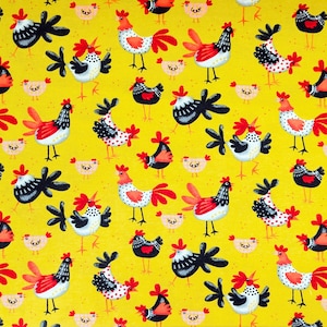 Crazy Chickens Flannel by Oasis Fabrics 100% Cotton Fabric, Chicks, Roosters, Vibrant Colors, Abstact, Cartoon