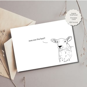 Sheep greeting card - Funny message - Pun card - ewe are the best - Love you card - Just because - Printable card - Digital download - 5x7
