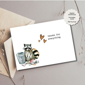 Niedliche Waschbär druckbare Dankeskarte, Trash Panda Dankbarkeit Gruß leere Notiz Karte, lustige Danke für alles benutzerdefinierte Nachricht, günstiges Geschenk