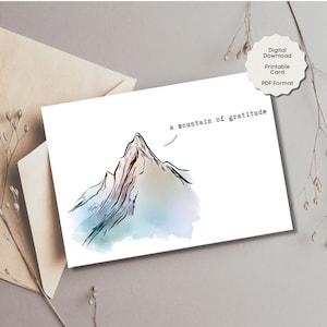 Aquarel berg afdrukbare Bedankkaart, dankbaarheid groet blanco notitiekaart, landschap aangepaste berichtkaart, goedkoop dankbaarheidscadeau