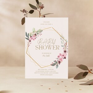 Bewerkbare bloemen baby shower uitnodiging, baby strooi, neutrale tinten, Instant Download sjabloon, afdrukbaar, bewerken met CANVA