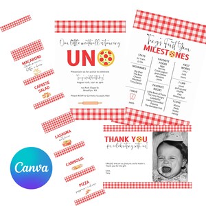 Pacote de convites com tema de primeiro aniversário para festa de pizza italiana Nossa pequena almôndega está virando UNO One