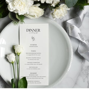 Minimal Wedding Menu Template | Simple  Modern Wedding Dinner Menu | Editable Printable Canva Template for Buffet, Family Style, or Plated