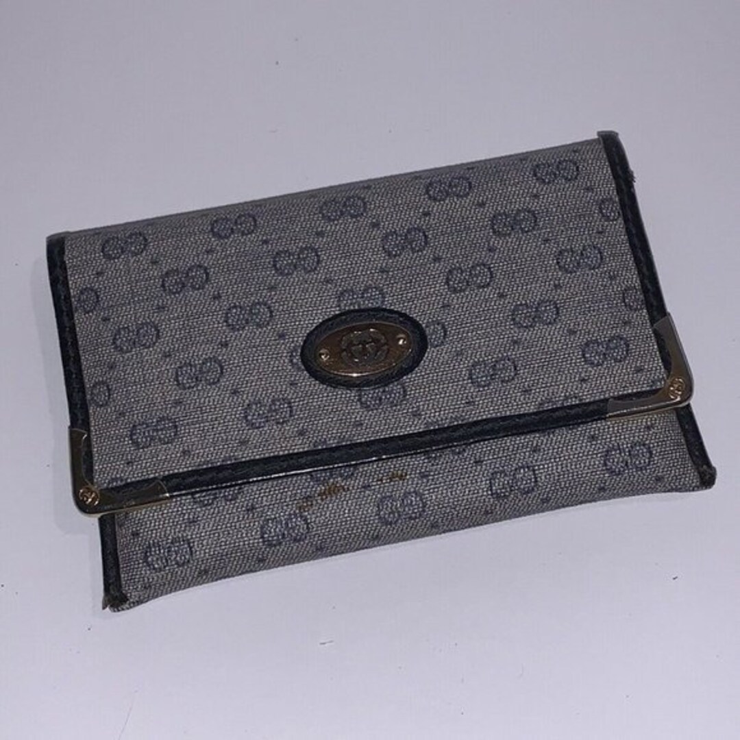 Vintage Gucci Wallet ID Card Holder Canvas Blue Grey Black Etsy