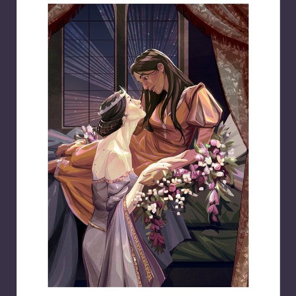 Priory of the Orange Tree Sabran and Ead Art Print, Samantha Shannan Fan Art, Fantasy Reader Gift, High Fantasy Fanart LGBTQ+ Romantic Art