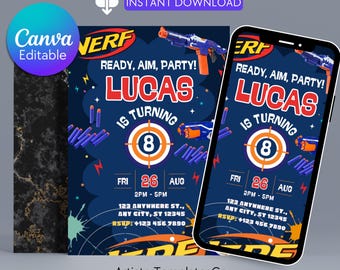 Editable Nerf Birthday Invitation, Nerf Kids Birthday Party Invitations, Digital Kids Party Invite, Instant Download, Nerf Theme Invitation