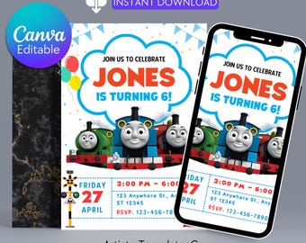 Editable Thomas Train Birthday Invitation, Children’s Birthday Train Theme Invitation, Thomas The Tank Engine Birthday Invitation