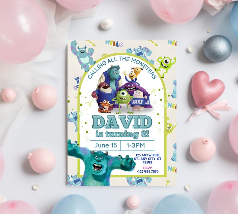 Monsters Inc Birthday Invitation, Monsters Inc Editable Kids Invitation, Monsters Inc Kids Party, Digital Kids Invitation Template image 7