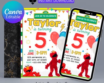 Editable Sesame Street Birthday Invitation, Elmo Birthday Invite, Kids Birthday Invitation, Cute Birthday Party, Instant Download