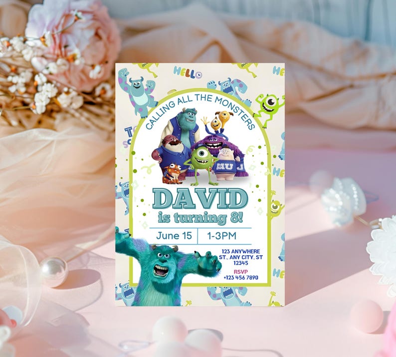 Monsters Inc Birthday Invitation, Monsters Inc Editable Kids Invitation, Monsters Inc Kids Party, Digital Kids Invitation Template image 8
