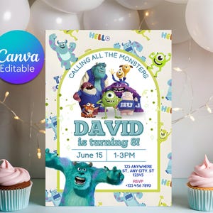 Monsters Inc Birthday Invitation, Monsters Inc Editable Kids Invitation, Monsters Inc Kids Party, Digital Kids Invitation Template image 4