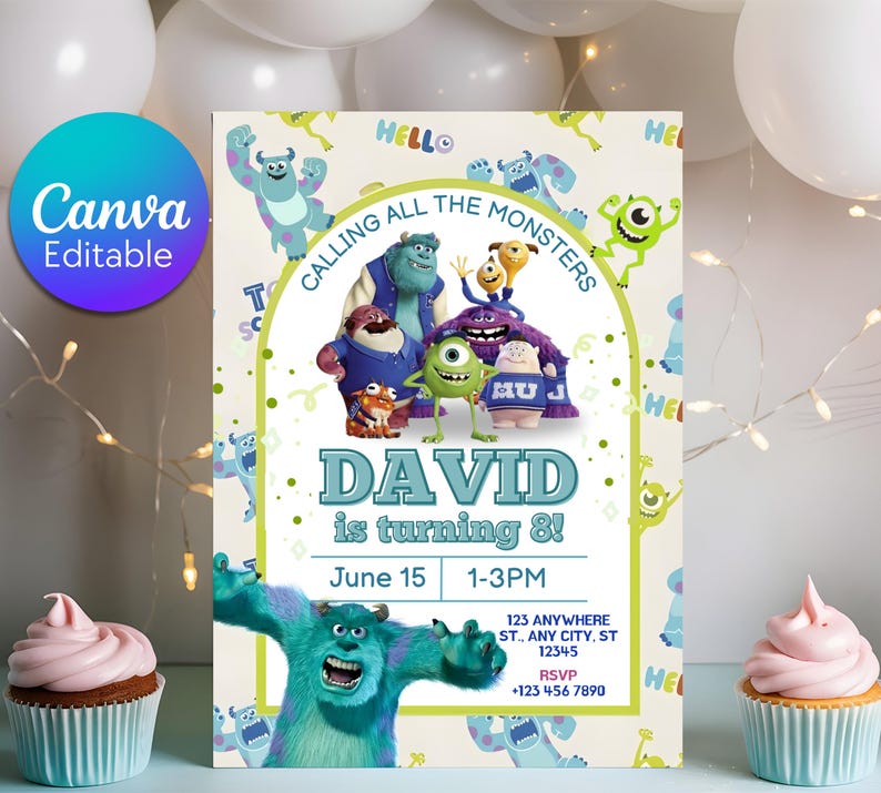 Monsters Inc Birthday Invitation, Monsters Inc Editable Kids Invitation, Monsters Inc Kids Party, Digital Kids Invitation Template image 4