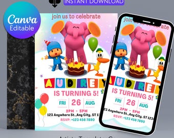 Pocoyo Birthday Invitation, Editable Birthday Invite, Kids Birthday Party Invitation, Pocoyo Kids Birthday Party, Instant Download