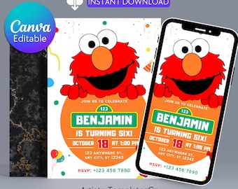 Sesame Street Birthday Invitation, Kids Birthday Invitation, Editable-Printable Boy and Girl Kids invitation, Canva Invite Instant Download