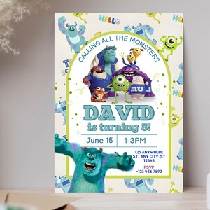 Monsters Inc Birthday Invitation, Monsters Inc Editable Kids Invitation, Monsters Inc Kids Party, Digital Kids Invitation Template image 3