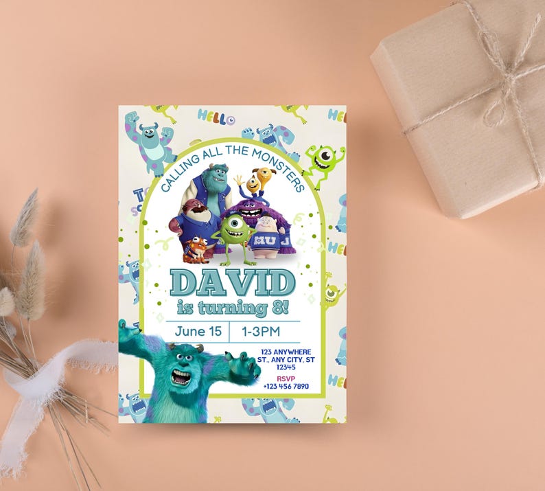 Monsters Inc Birthday Invitation, Monsters Inc Editable Kids Invitation, Monsters Inc Kids Party, Digital Kids Invitation Template image 5